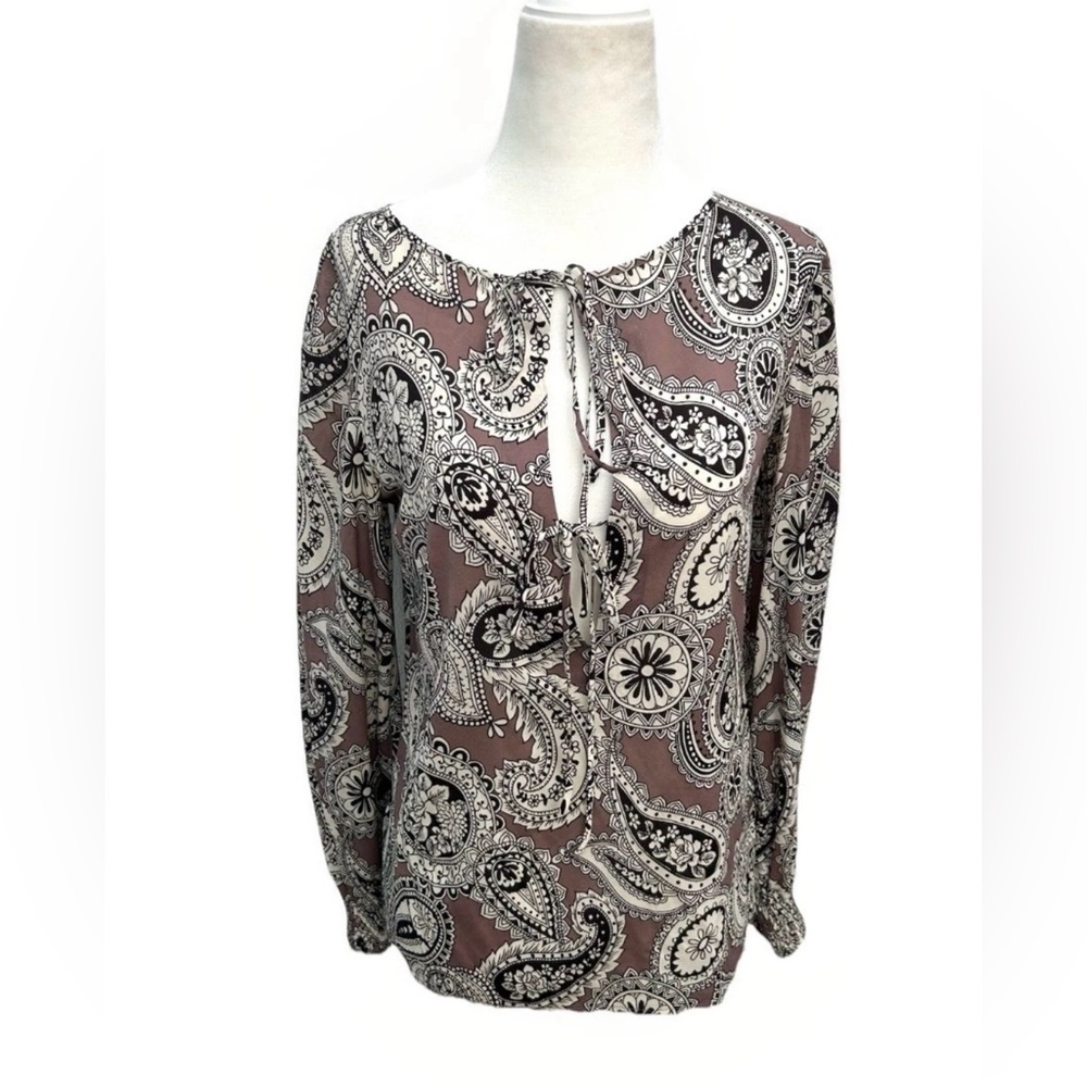 Theory Silk Blouse Top Paisley Print V-neck Long Sleeve Jessie Lightweight Sz P